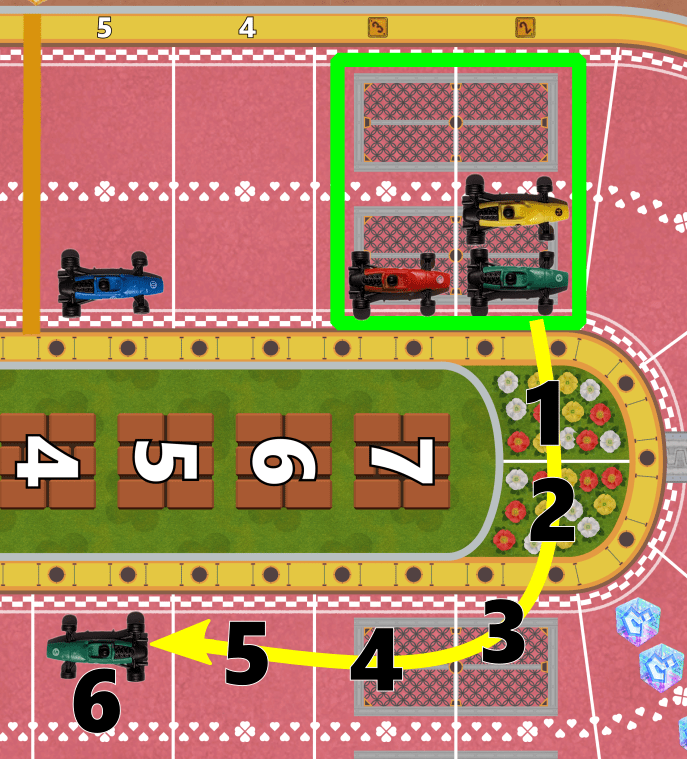 Shortcut on the track. If you are on the metal grid spaces you can attempt to take the shortcut with a Shortcut token or with a Mushroom / Star when playing the Super Kart fan expansion.